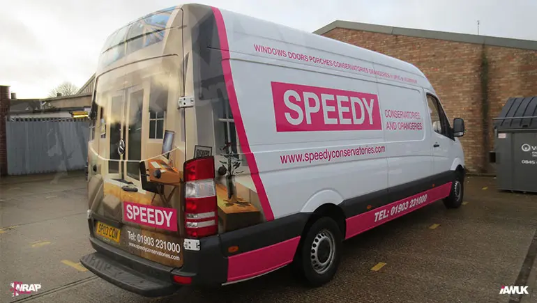 Commercial van with clean Speedy vehicle graphics